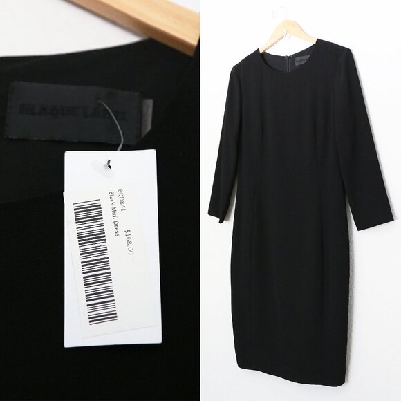 NEW Blaque Label Black Sheath Midi Dress L Cocktail Classic Modest LBD $168 NWT - Picture 13 of 15
